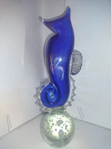 Marino Art Glass Seahorse Cobalt Blue Gold 12"X 4" Paperweight 3LB Beautiful:) - Picture 1 of 9