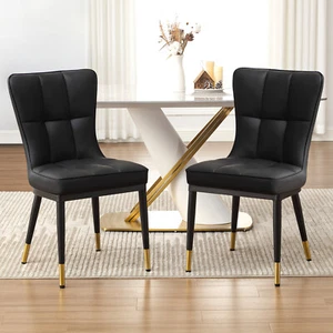 2x Luxury Faux Leather Kitchen Dining Chairs Accent Chairs with Metal Legs Black - Picture 1 of 36