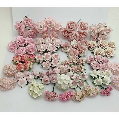 200 Assortment Pink Mixed Paper Flower Wedding Bouquet DIY Scrapbook TH/8MixA-C3 • 36.45€