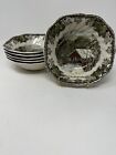 Set Of 6 Johnson Brothers Friendly Village 6 1/4" Square Cereal Bowls Covered Br