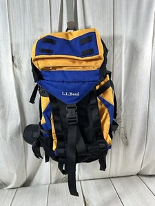 LL Bean Hiking Backpack Camping Day Bag Pack Top Loading Blue yellow Hip Belt - Picture 1 of 18