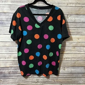 Vintage 1990s Black Polka Dot T-Shirt L Rainbow Single Stitch Waist - Picture 1 of 7