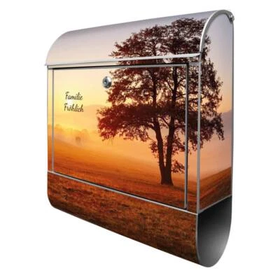 Design Briefkasten Mailbox A4 mit eigenem Namen Zeitungsfach Motiv Sonnenaufgang - Bild 1 von 4