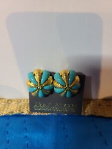 Joan Rivers Classics Earrings Turquoise Color with Gold Tone New On Card Teal