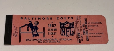 Boleto de temporada 1962 Baltimore Colts talón libro vacío folleto cubierta Johnny Unitas Foto 1 de 3