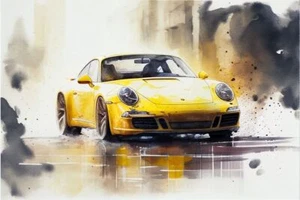 Porsche 911 Sports Car Watercolour Painting Poster Wall Art Print Picture - Picture 1 of 6
