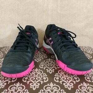 Size 7 Asics Gel-Resolution 7 Women's Tennis Shoes Black/Silver/Hot Pink E751Y