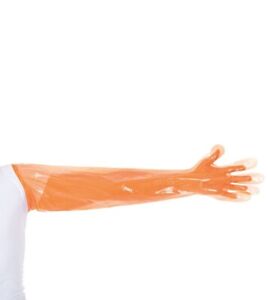 50 PE- Veterinär Handschuhe Einmalhandschuhe 90 cm, orange Einweg, Landwirt