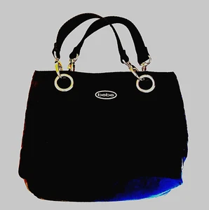 Bolso de mano vintage de nailon negro BEBE 9x8x3 con herrajes plateados y forro de melocotón - Imagen 1 de 11
