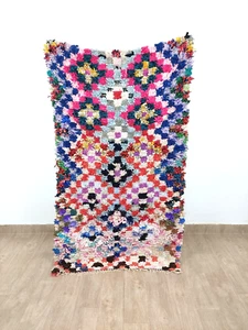 Alfombra vintage marroquí 3x6 hecha a mano bereber geométrica boucherouite alfombra peluda - Imagen 1 de 7