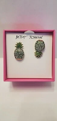 Pendientes Betsey Johnson Stay Wild Piña Desajuste Oro/Verde Pavé Nuevos en Caja Foto 1 de 3