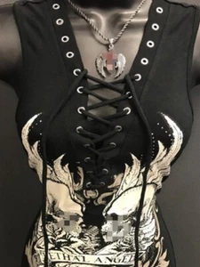 Sexy Womens Personality Tank Vest Punk Rock Tops T-shirt Gothic Skull Summer - Picture 1 of 10