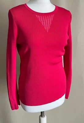 Austin Reed Women's Hot Pink Knit Jumper M Viscose Nylon Semi Sheer Detail - Image 1 of 4
