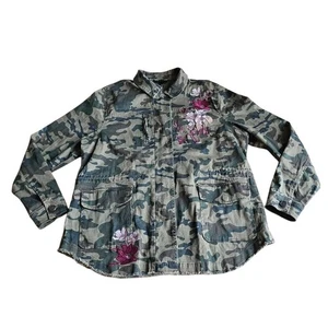 Chaqueta de Carga Lane Bryant Mujer Talla 14/16 Verde Camuflada Bordada Flores - Imagen 1 de 8