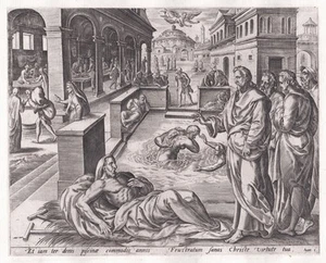 Wierix / Groenning Christ Healing Bethesda Bible Copperplate Engraving Jode 1580 - Picture 1 of 1