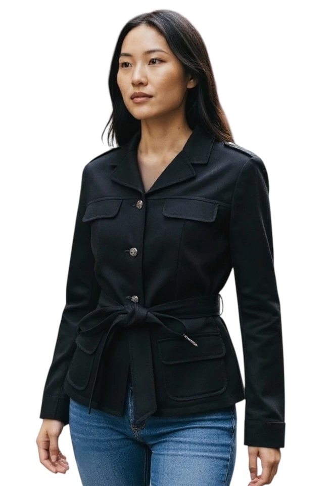 Chaqueta Blazer MICHAEL KORS 8 M Negra Algodón Cepillado con Cinturón R $195 Foto 1 de 4