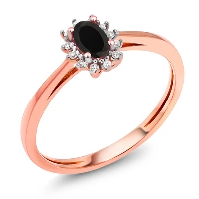 Anillo ovalado de oro rosa de 18 quilates con diamantes blancos de ónix negro de 0,31 quilates Foto 1 de 3