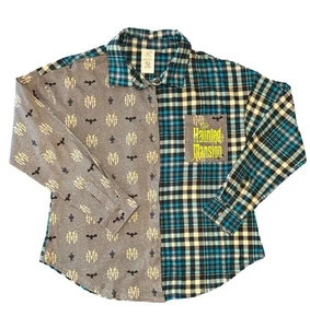Top in flanella a quadri con bottoni Disney Parks Haunted Mansion accogliente resortwear M - Foto 1 di 8