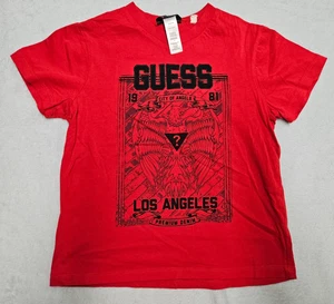 Guess Red V Neck Soft Lightweight Short Sleeve Tee 7 - Picture 1 of 4