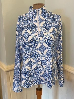 Camisa Kenny Dana cuello falso 1/4 cremallera azul manga larga para mujer golf tenis talla XL Foto 1 de 4