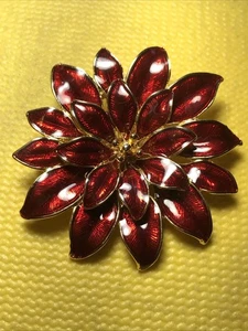 Vintage 3D Rubinrot Weihnachtsstern Blume Brosche Anstecknadel KOSTENLOSER VERSAND - Bild 1 von 10