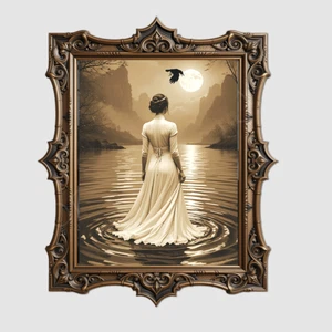 Victorian Woman Raven Print Gothic Dark Academia Lady Lake Romance Wall Art - Picture 1 of 17