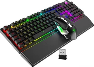 Wireless Gaming Keyboard and Mouse Set with Rest Wrist 4800mAh RGB Backlit PC - Picture 1 of 30