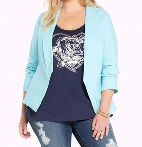 Torrid Stretchy Cut Away Blazer Light Blue Plus Size 00 M/L aka 10 #C88750 - Picture 1 of 2