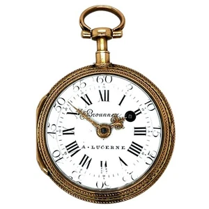 Spindel-Taschenuhr Gold von Brounner/A.Lucerne um 1800 & Antikes Kästchen TOP!!! - Imagen 1 de 12