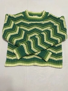Hippie Rose Cropped Chevron Striped Crochet Sweater Small S Retro women's - N785 - Picture 1 of 7
