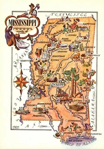 1940s Antique MISSISSIPPI State Map Animated Picture Map of Mississippi 8949 - Picture 1 of 3