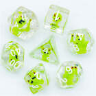 Frog Dice Clear Dice W/ Green Frogs 7-Dice Set Rpg