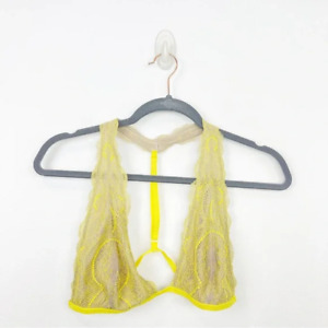 Free People Yellow Nude Lace T-Back Bralette Size Large L Womens