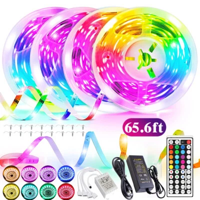 65 ft RGB Led Strip Lights Waterproof Flexible with 44 Keys Remote 12V US Power - Image 1 of 4