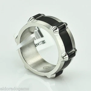 MOVADO STAINLESS STEEL MEN'S BAND WITH BLACK MIDDLE RING SIZE 9.75 - Picture 1 of 7