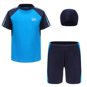 Boys Rash Guard Swimsuit 3 Piece Set Swim Shirts Shorts and Hat Swimming Suits - Picture 1 of 47