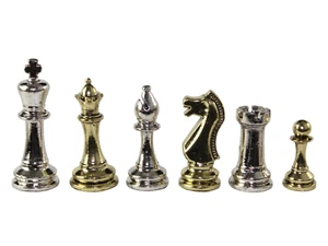 Staunton Metal Chess Pieces Nickel & Brass 3.8 Inch - Picture 1 of 1