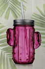 Crouton Cabana 4 Pk Glass Cactus Sipper Mason Jar Hot Pink