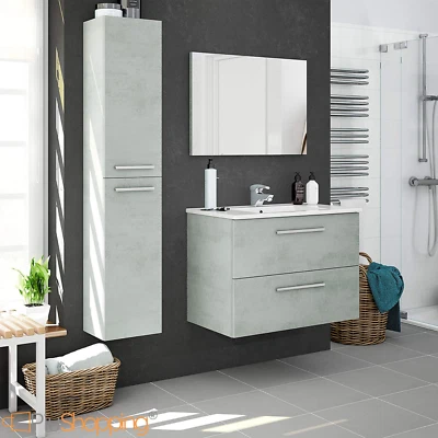 PIUSHOPPING MOBILE BAGNO SOSPESO 80 cm 2 CASSETTI CON LAVABO SPECCHIO COLONNA GRIGIO CEMENTO