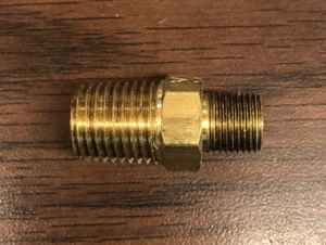 Hex Nipple Reducer - 1/4"NPT to 1/8"NPT Male Brass Fitting - FREE SHIPPING - Picture 1 of 2