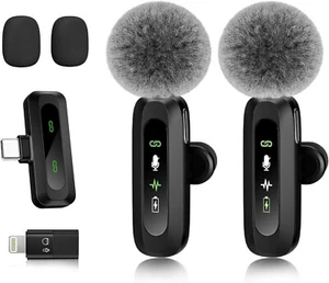 New Wireless Lavalier Microphone for iPhone, iPad, USB-C, 2 PCS Tiny Lapel Mic w - Picture 1 of 6