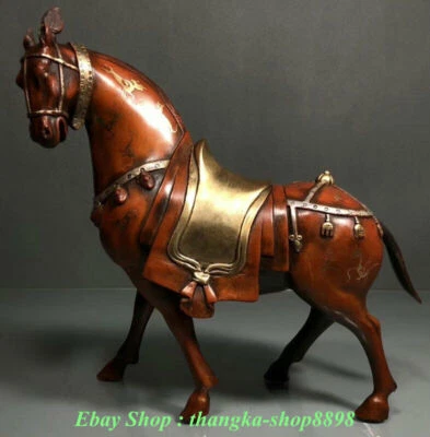 11" Chinese Purple Bronze Gild Feng Shui Horse Success Run Luck Statue Sculpture Foto 1 de 4