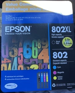 NEU Epson 4er Pack 802XL Schwarz & Epson 802 Cyan Magenta Gelb Tintenset - Bild 1 von 3
