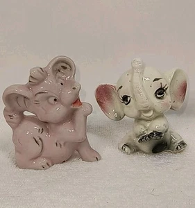 Juego De 2 Elefantes De Colección Años 60 Hecho En Japón Elefante Rosa Elefante Blanco - Imagen 1 de 11