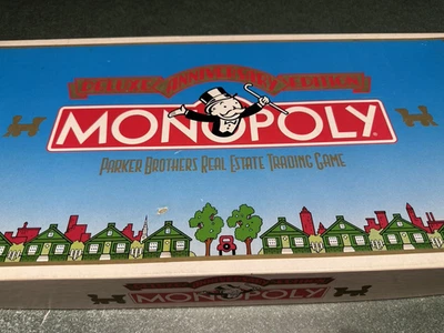 Monopoly Deluxe Anniversary Edition 1991 Gold Tone Tokens Wooden Houses Complete - Image 1 of 4