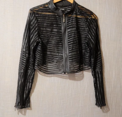 EUC New Look Faux Leather Sheer Mesh Motorcycle Jacket BlacK Womens L #A2-38 - Image 1 of 4
