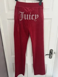 JUICY COUTURE RED DAHLIA VELOUR DIAMANTÉ TRACKSUIT BOTTOMS AND HOODIE SIZE XS - Picture 1 of 12