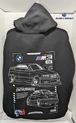 BMW E36 M3 гонки большого размера толстовка с капюшоном унисекс, черный хорошее состояние размер M подержанный - Изображение 1 из 4