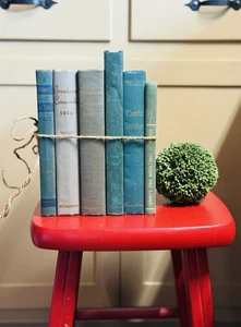 Lot of 6 Old Vintage Green Teal Books Home Design Decor Staging Shabby Library - Imagen 1 de 6