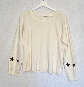 Monrow Shirt Womens Ivory Star Print Cuffs Sweatshirt Basic Lounge Casual M - Picture 1 of 7